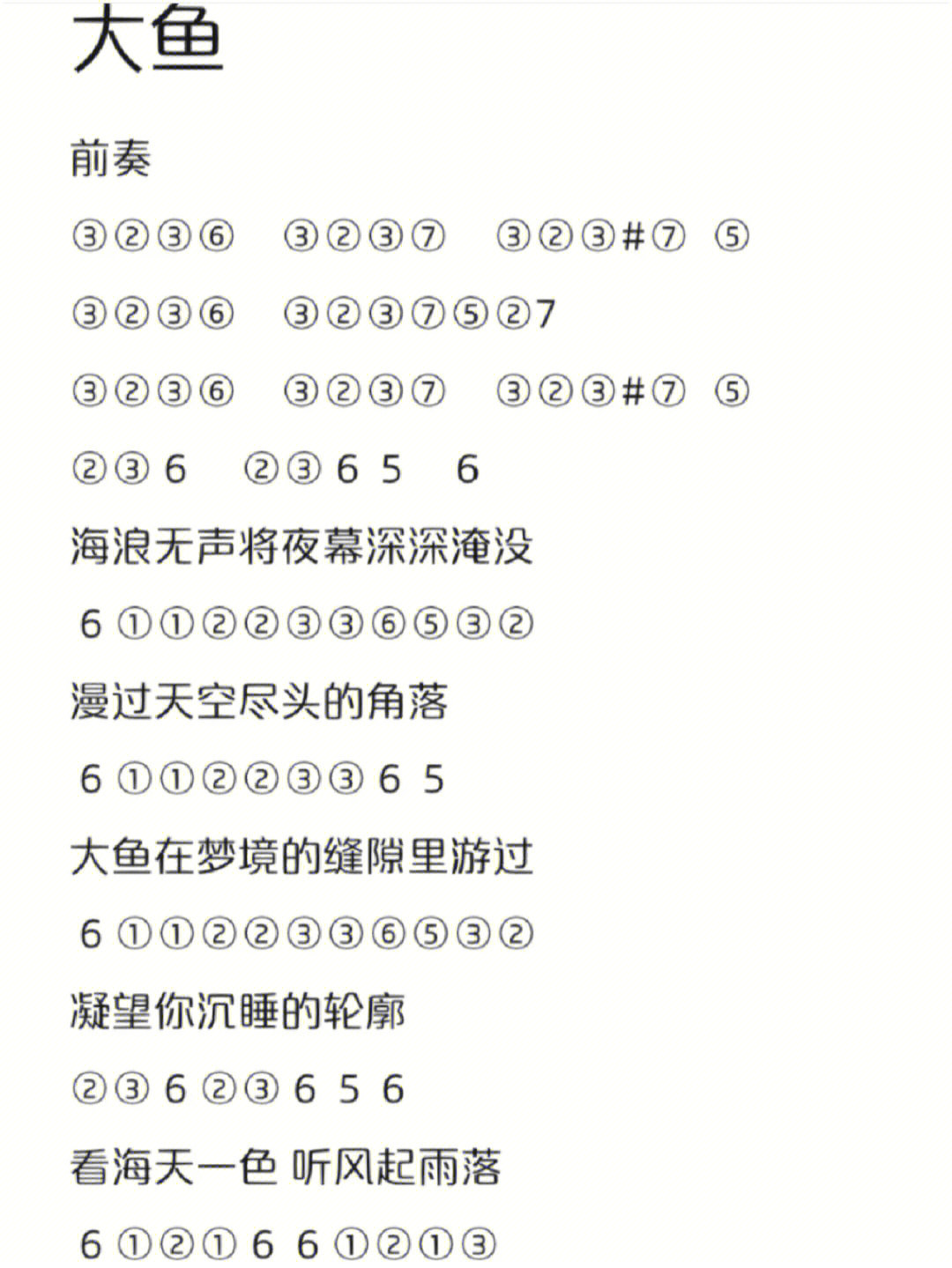 大鱼简谱光遇 数字图片