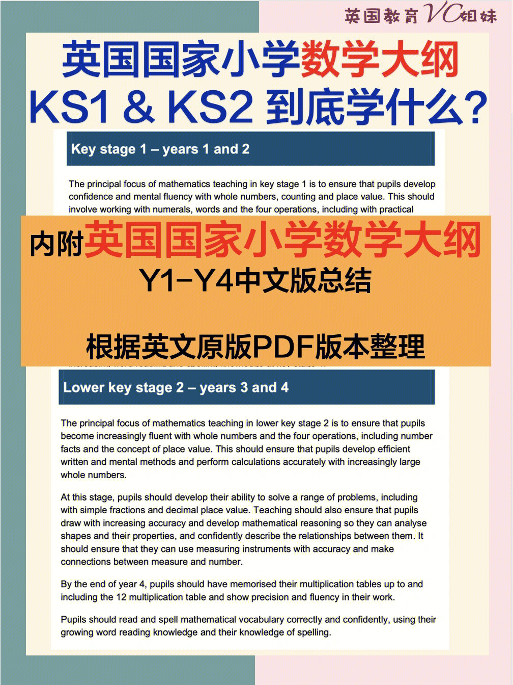 英国国家小学数学大纲y1y4中文版总结