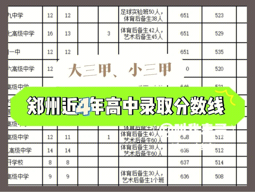 郑州大三甲小三甲近4年分数线及特殊班型