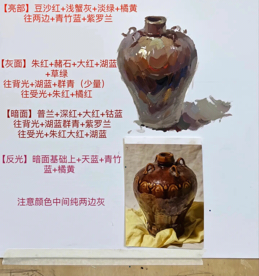 陶罐水粉画详细步骤图片
