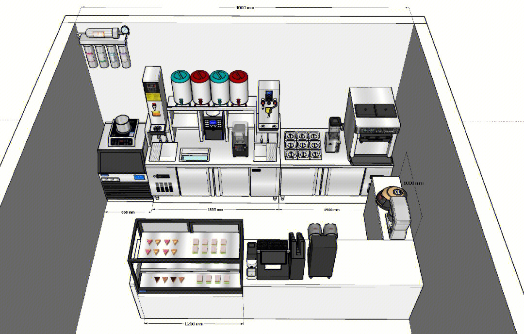 奶茶店设备摆放设计图图片