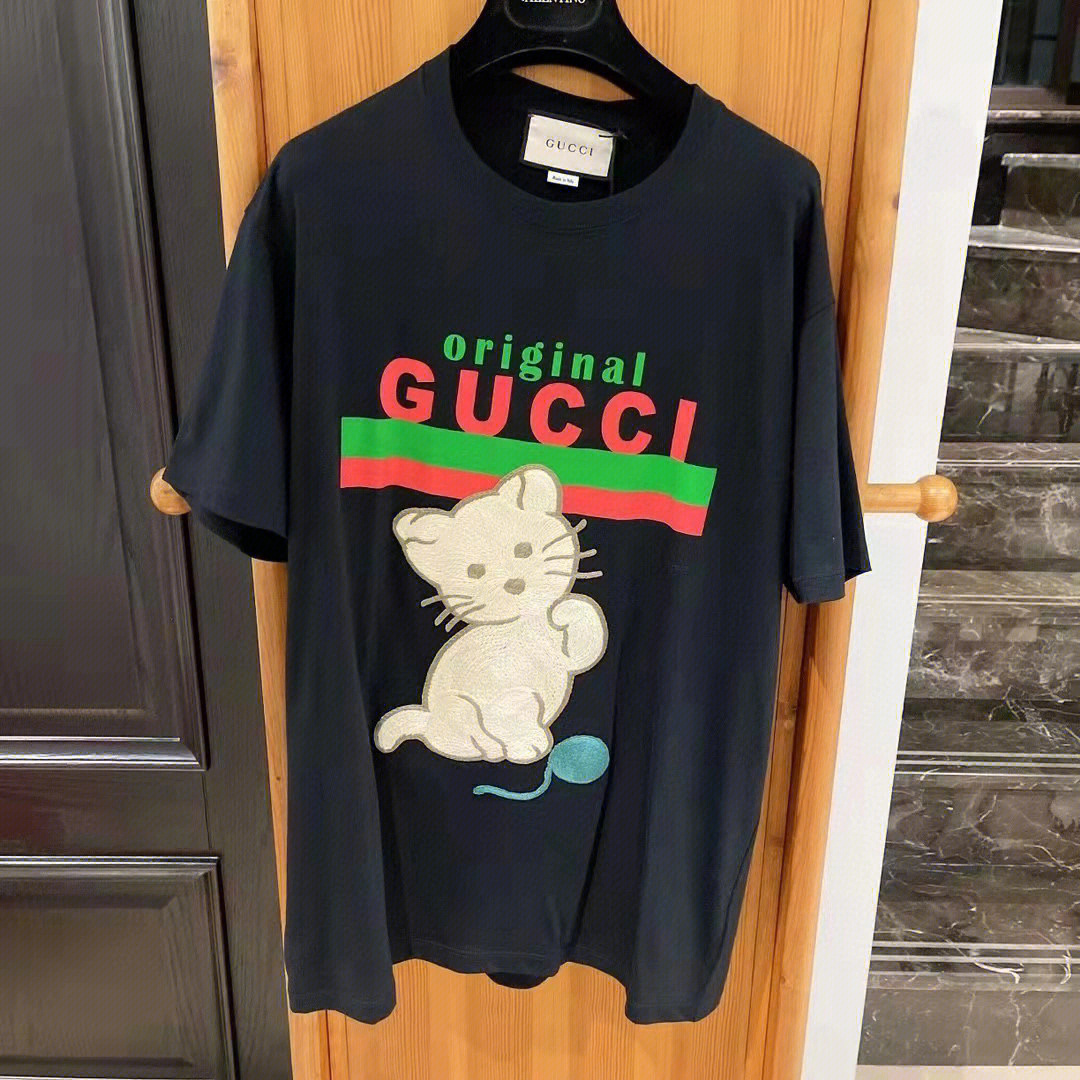 gucci男女款刺绣猫咪短袖sm码