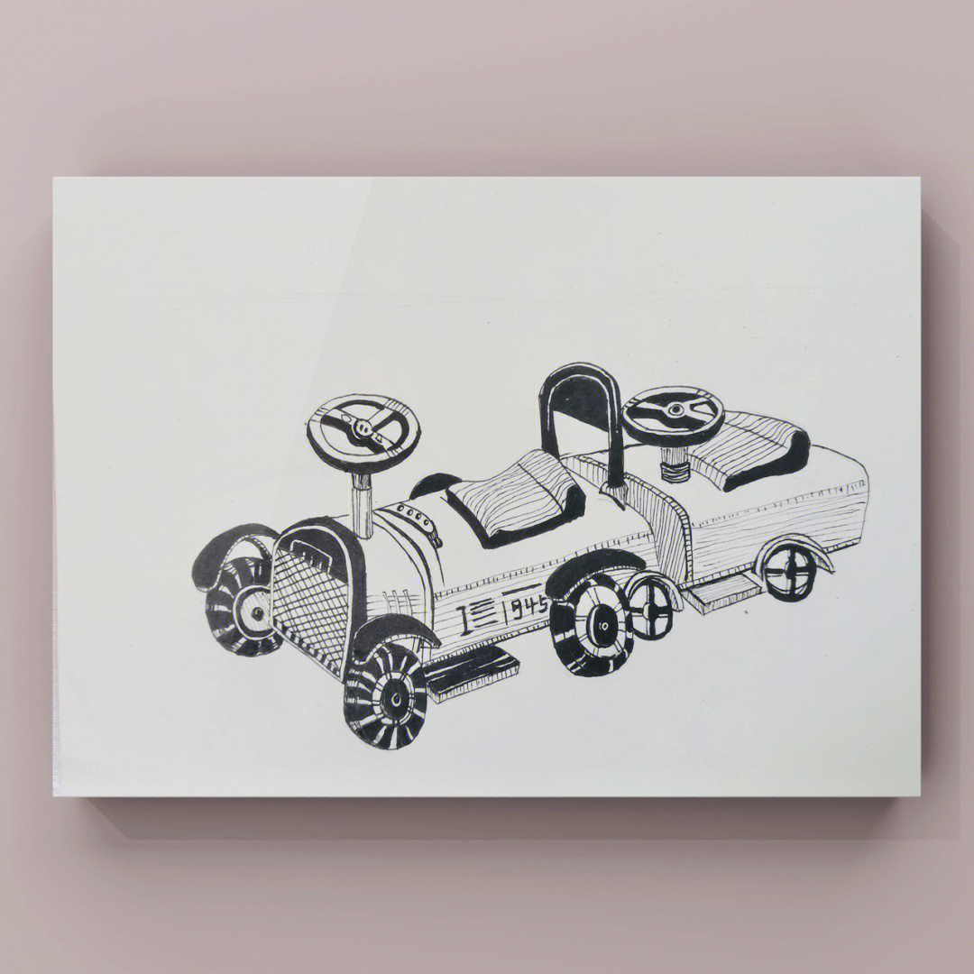 黑白线描玩具车绘画教程