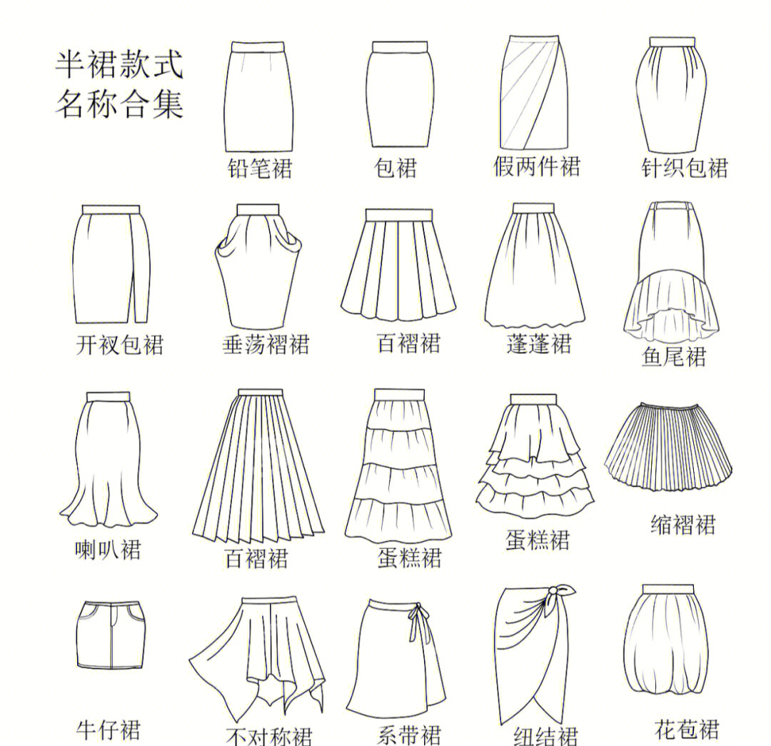 各种类型裙子的款式图图片