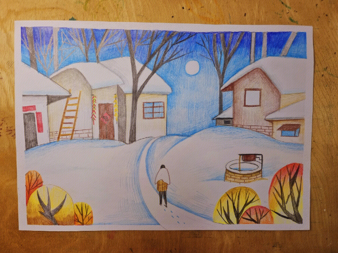 小学二年级雪景画图片