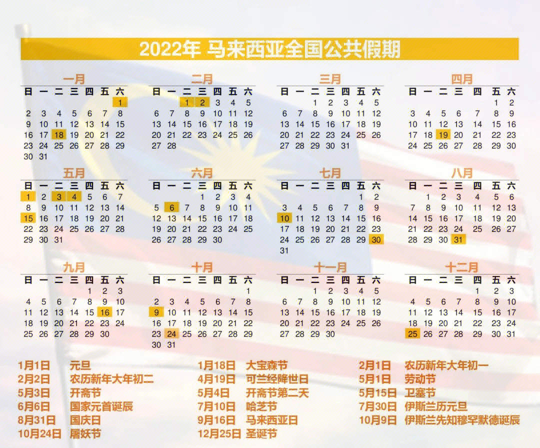 2022年全年法定节假日图片