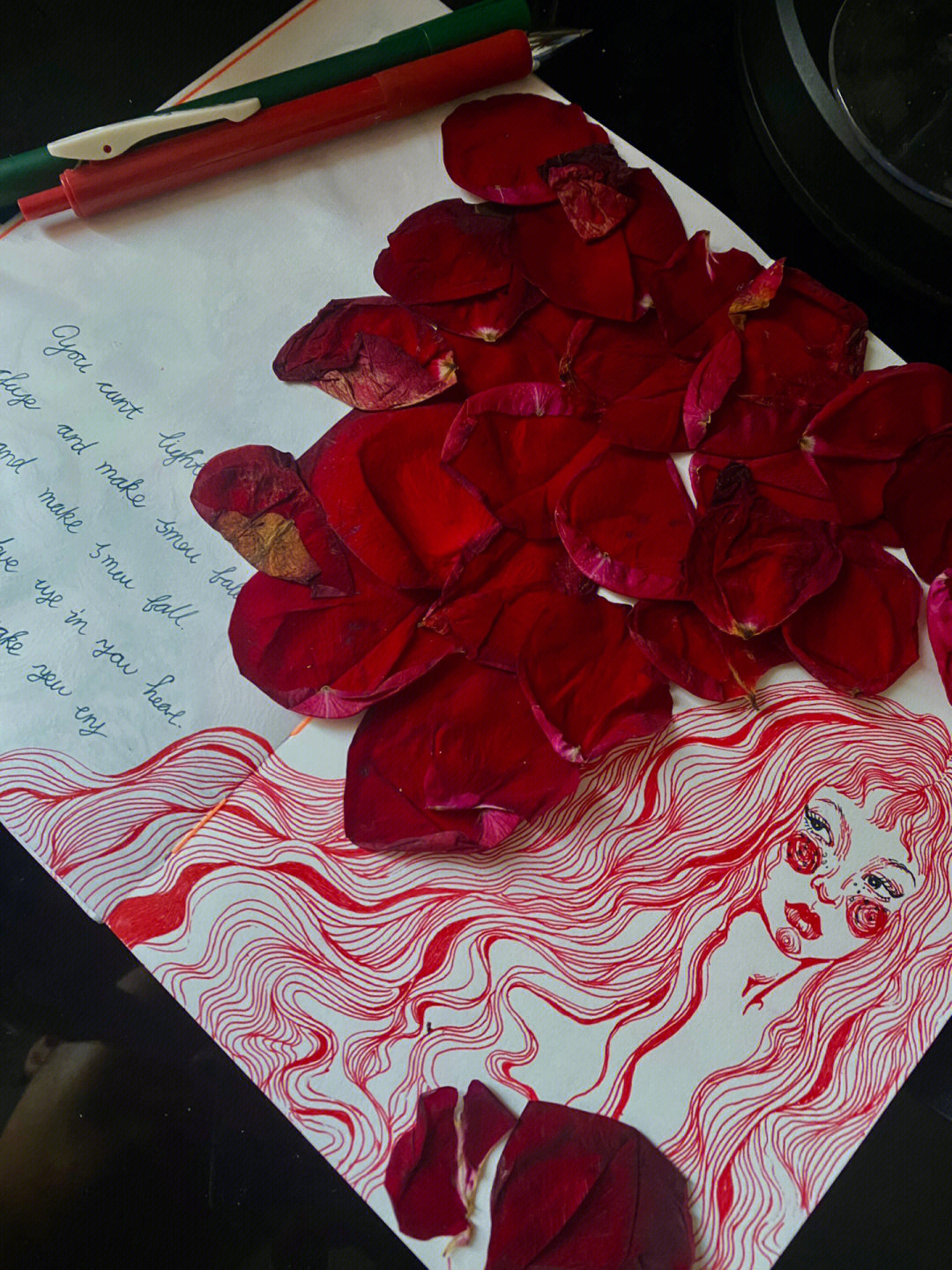 我用枯萎的玫瑰画了一幅户