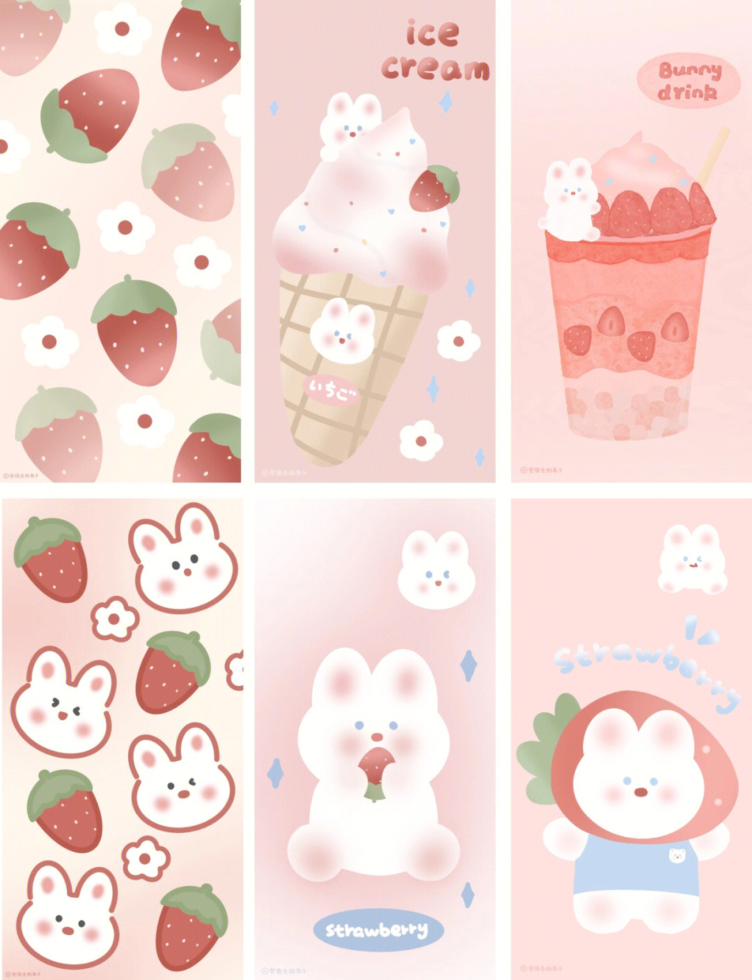 褶皱草莓兔子壁纸图片