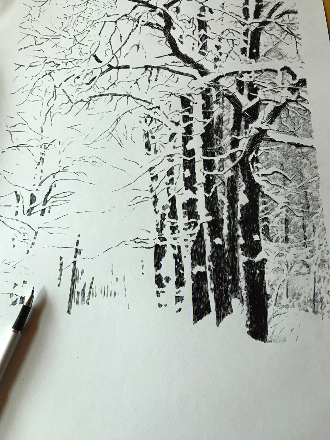 钢笔画雪景图片