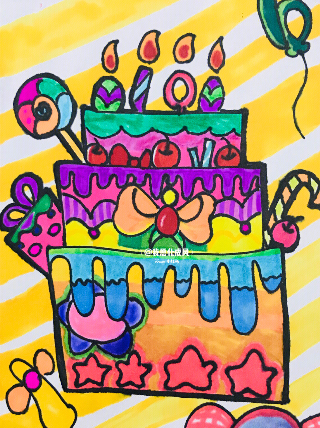 7一9岁儿童画生日蛋糕图片