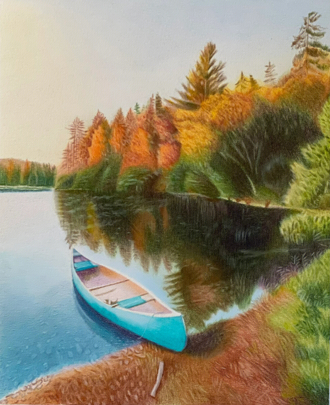 湖边风景彩铅画图片