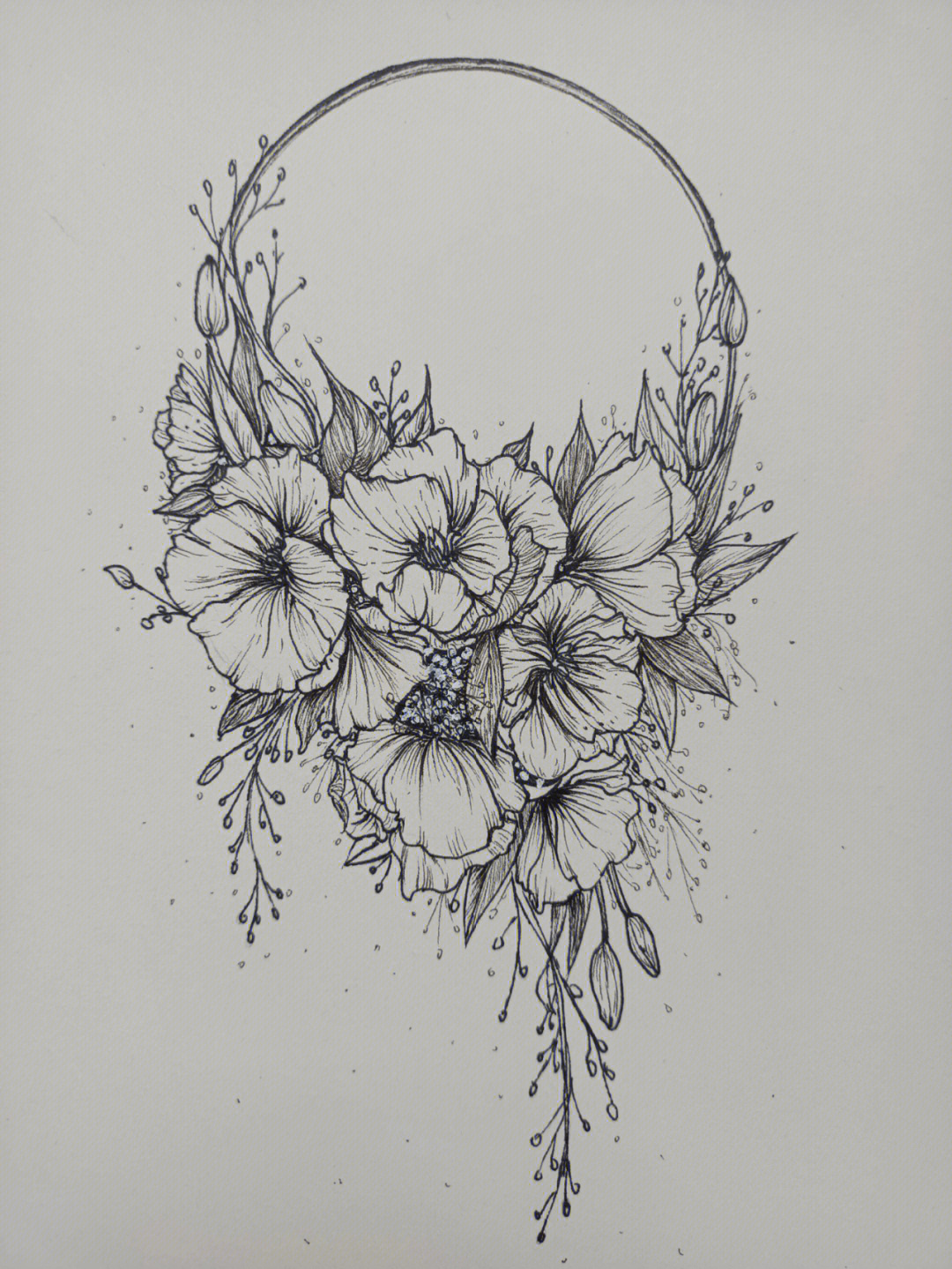 针管笔花卉装饰画