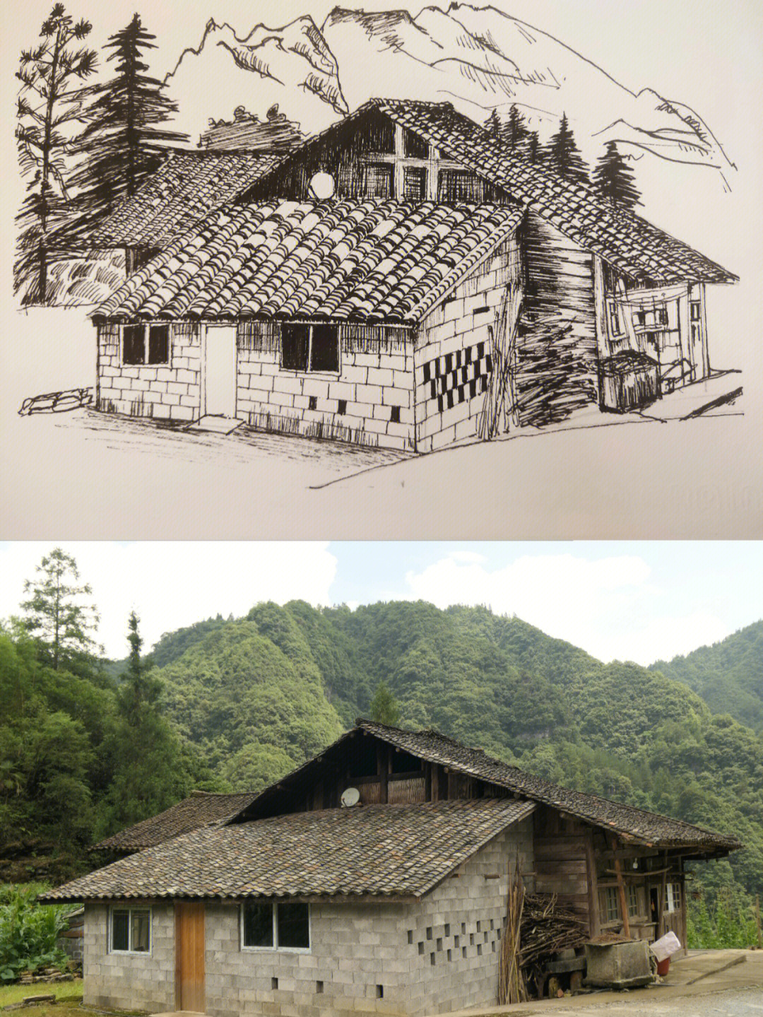 农村房子速写老房子图片