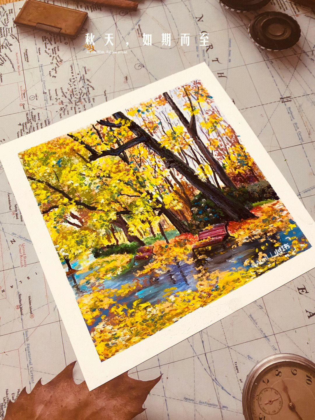 秋天的风景画 油画棒图片