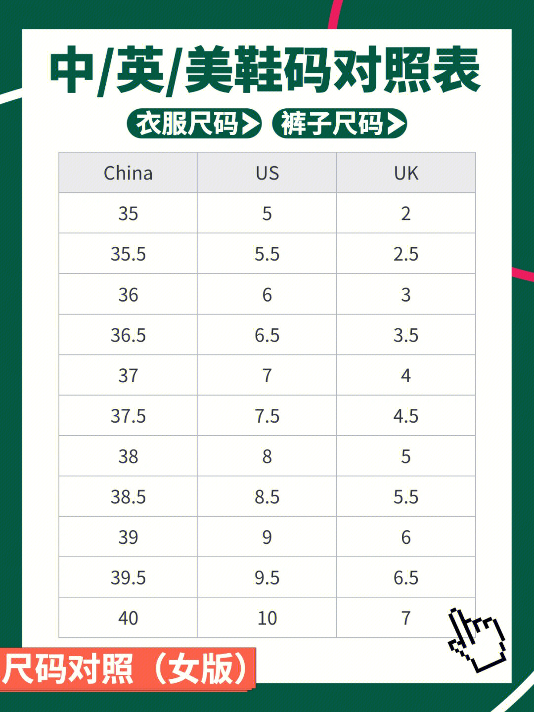 衣服尺码美国中国对比图片