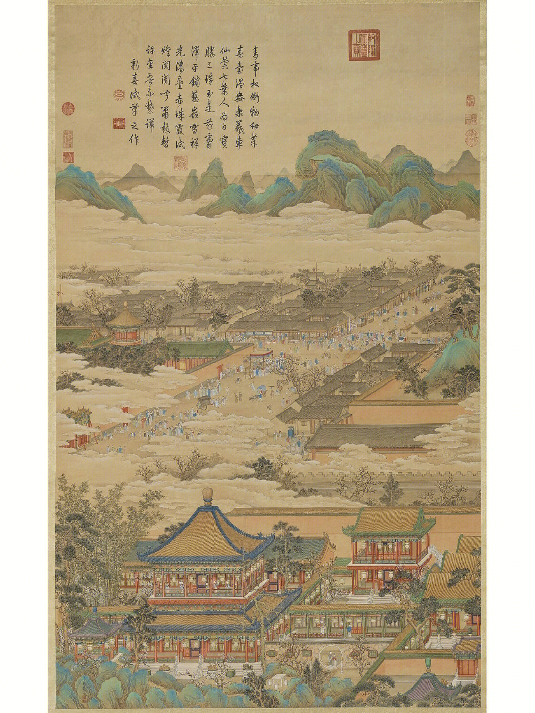 以紫禁城建福宫(西花园)之延春阁为画中主体 四角攒