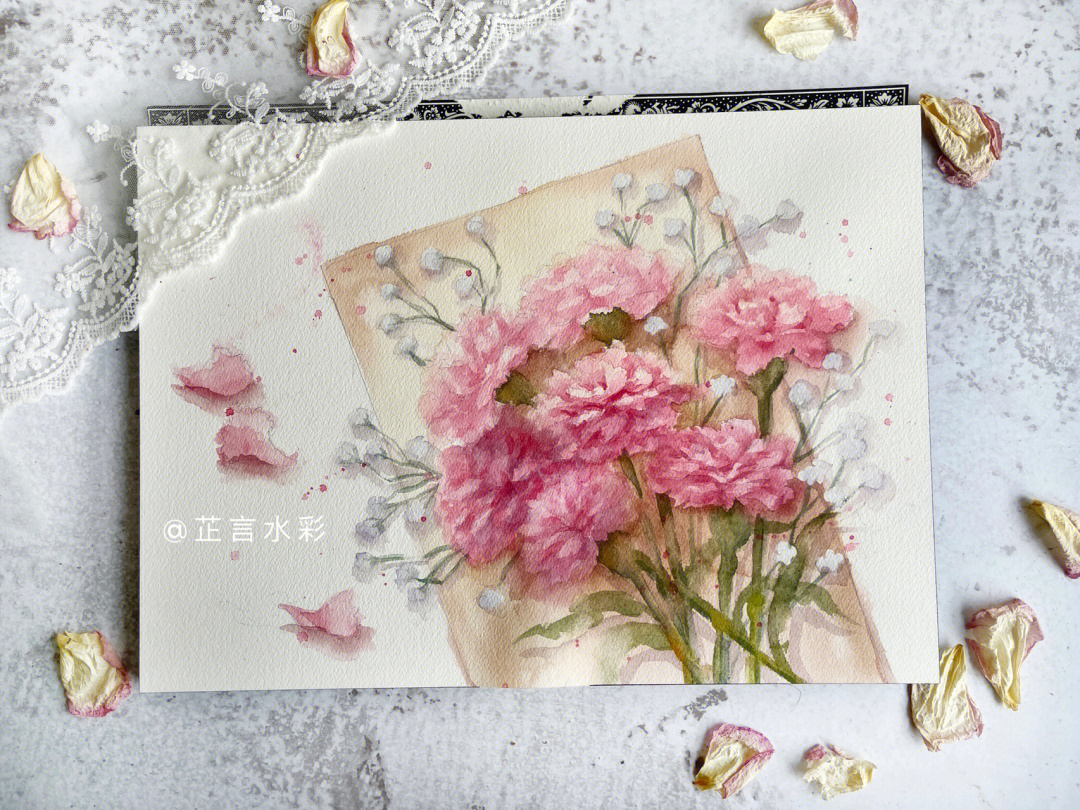 康乃馨水彩画简单图片