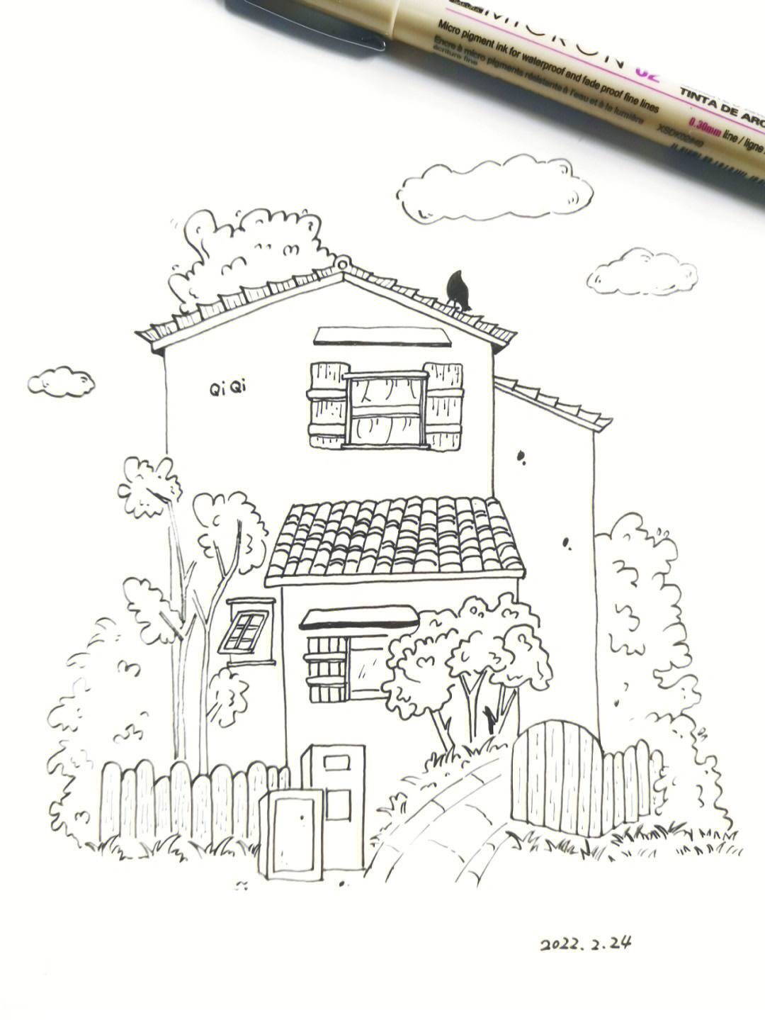 黑白画简单房子图片