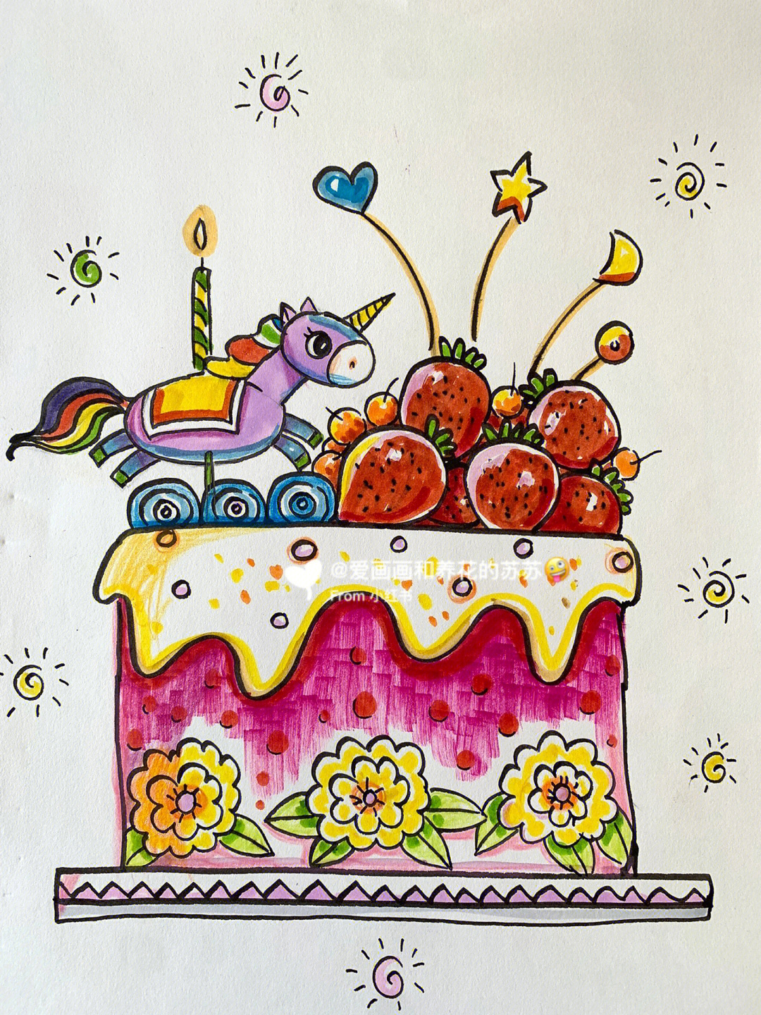 生日蛋糕绘画浪漫图片
