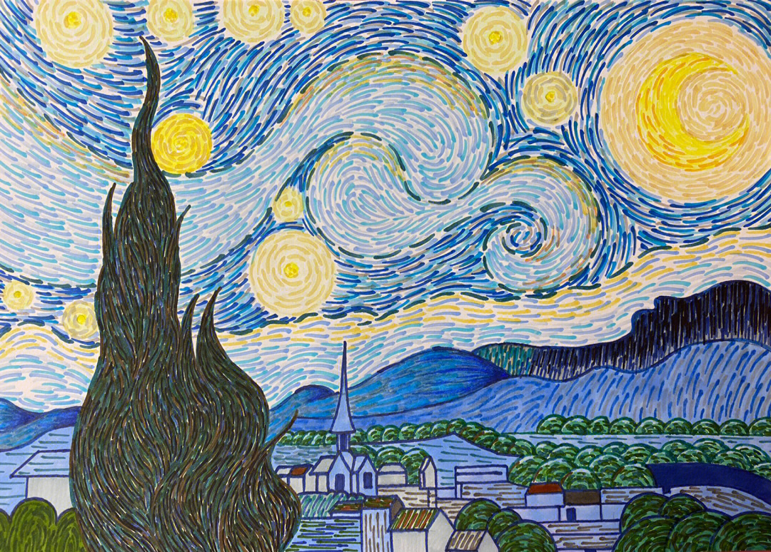 梵高的星月夜绘画教程图片