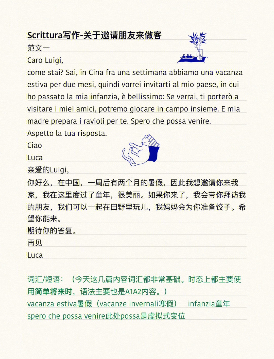 意大利语cilscelia1a2写作范文4