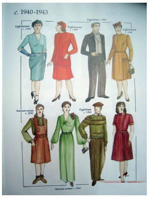 转载西方服装史手绘款式图之1940至1960年