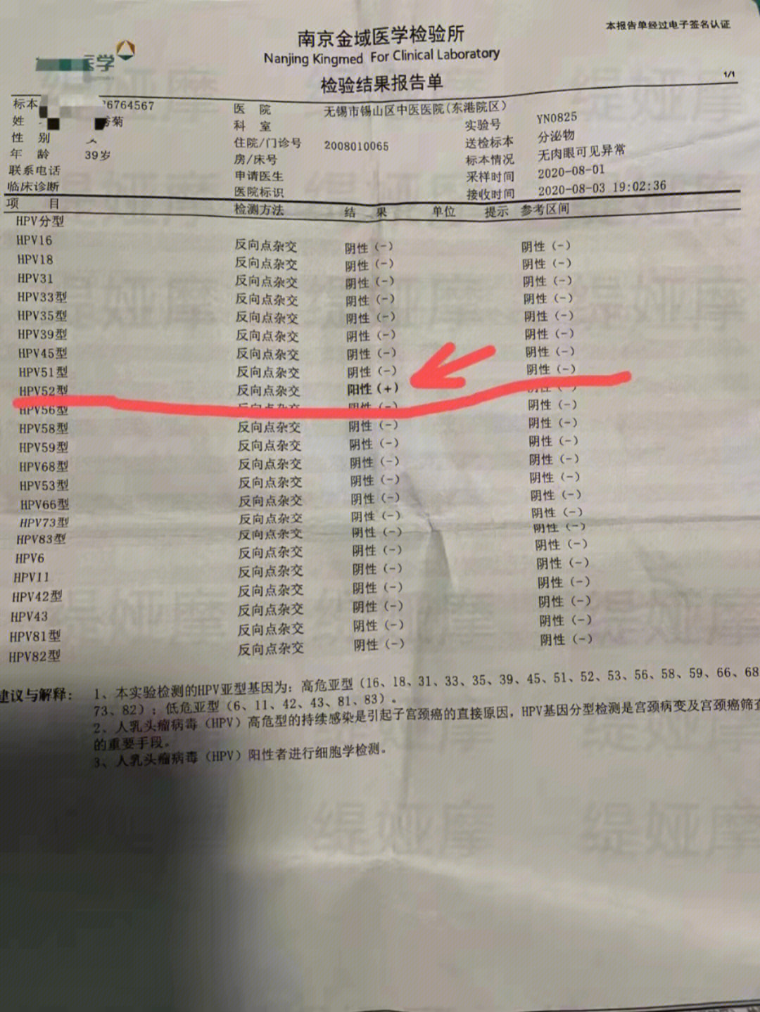 hpv检查结果正常图图片