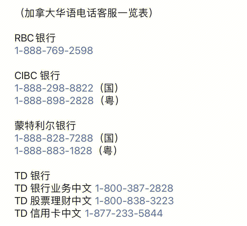 (加拿大华语电话客服一览表)rbc银行1