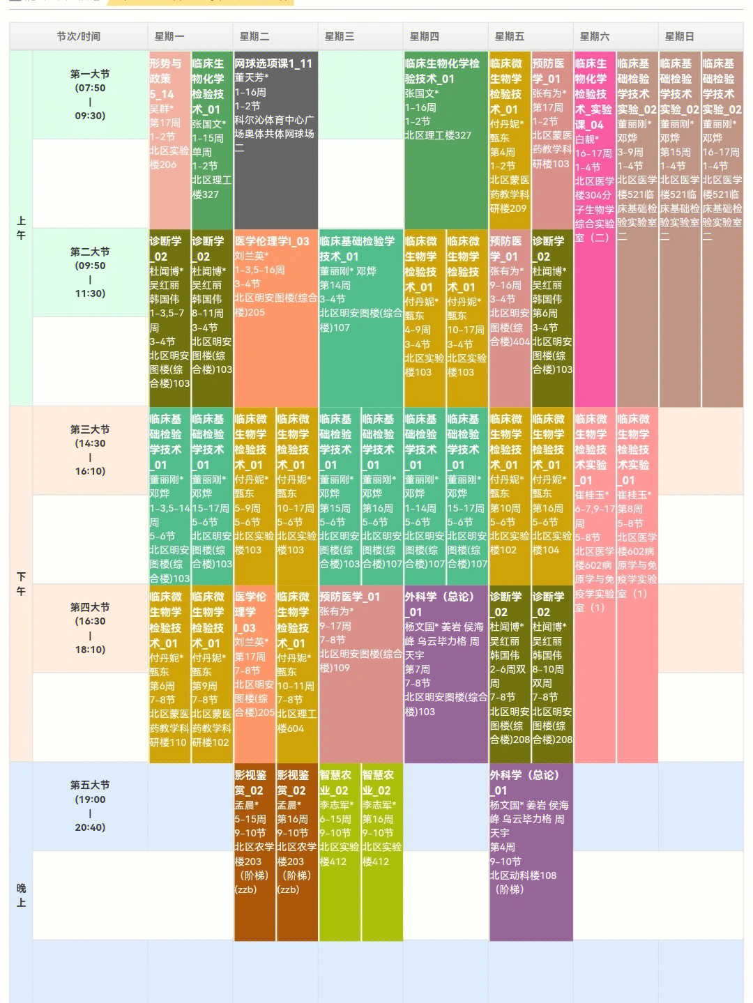 医学生课程表图片