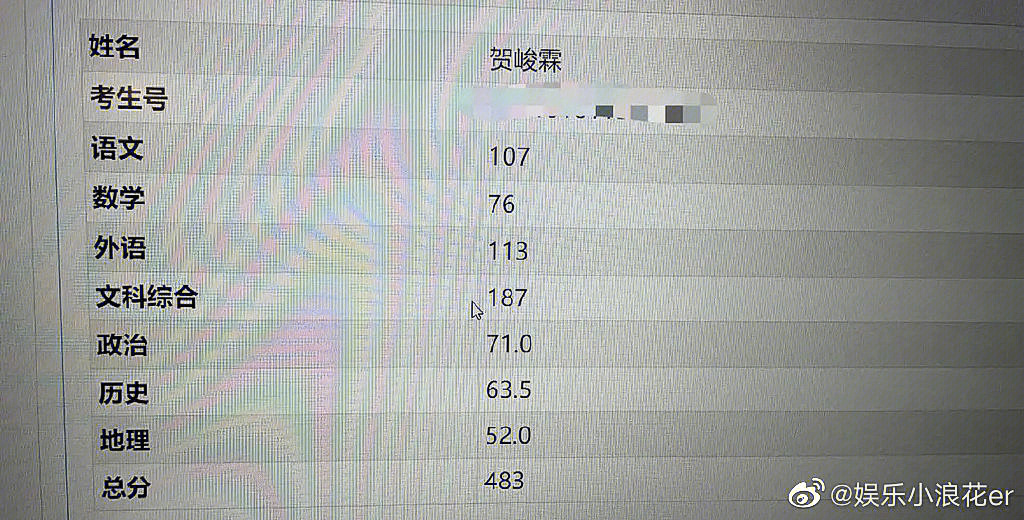 贺峻霖中考成绩图片