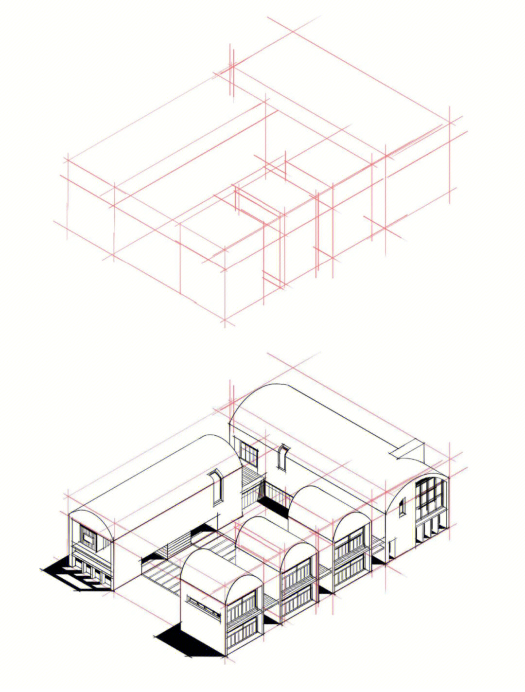 弧形穹顶建筑轴测图