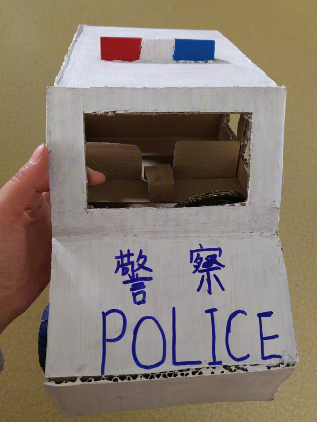 儿童手工纸箱警车教程图片