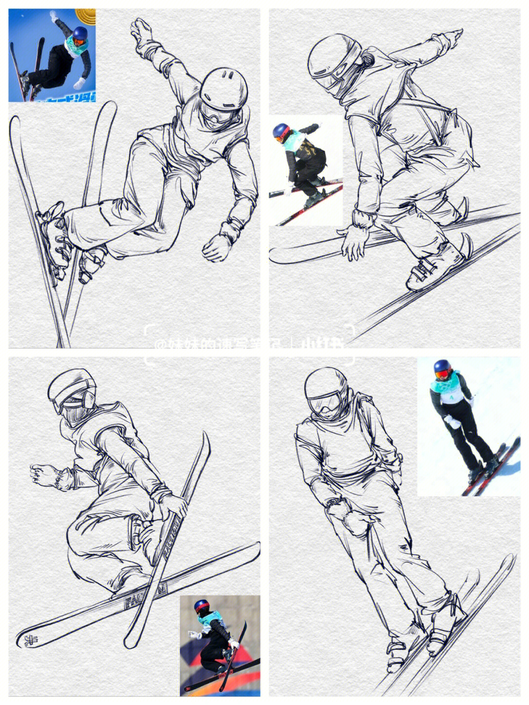 双板滑雪谷爱凌简笔画图片