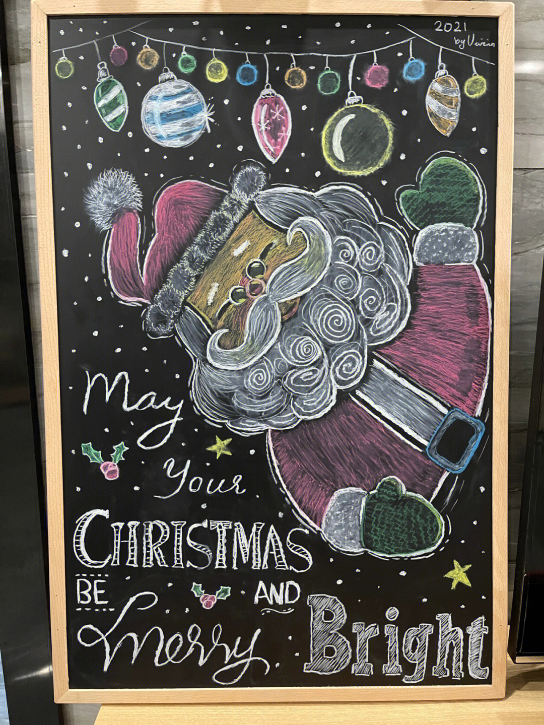 圣诞节圣诞老人黑板画粉笔画