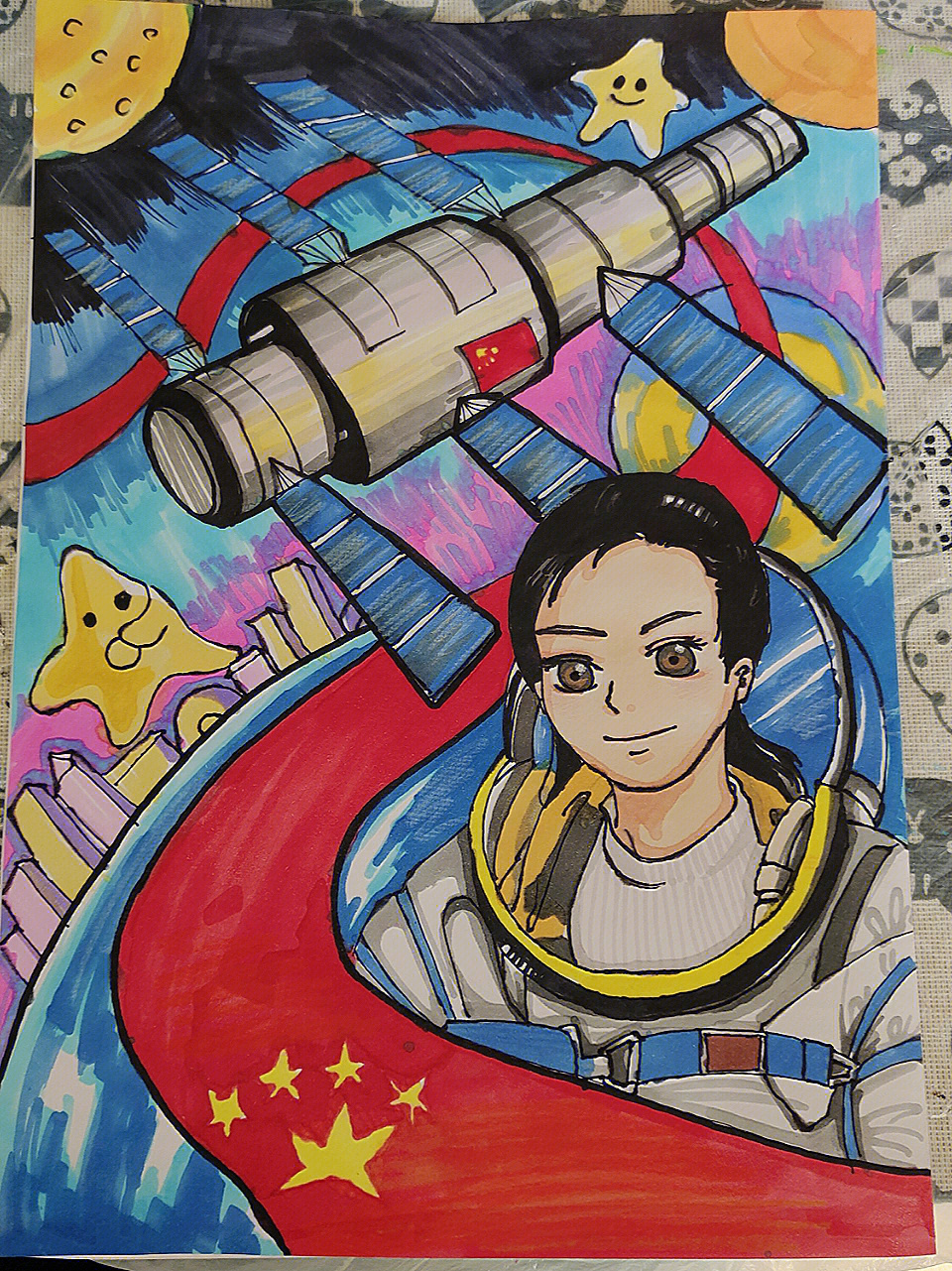 神州十三太空科技主题画儿童画