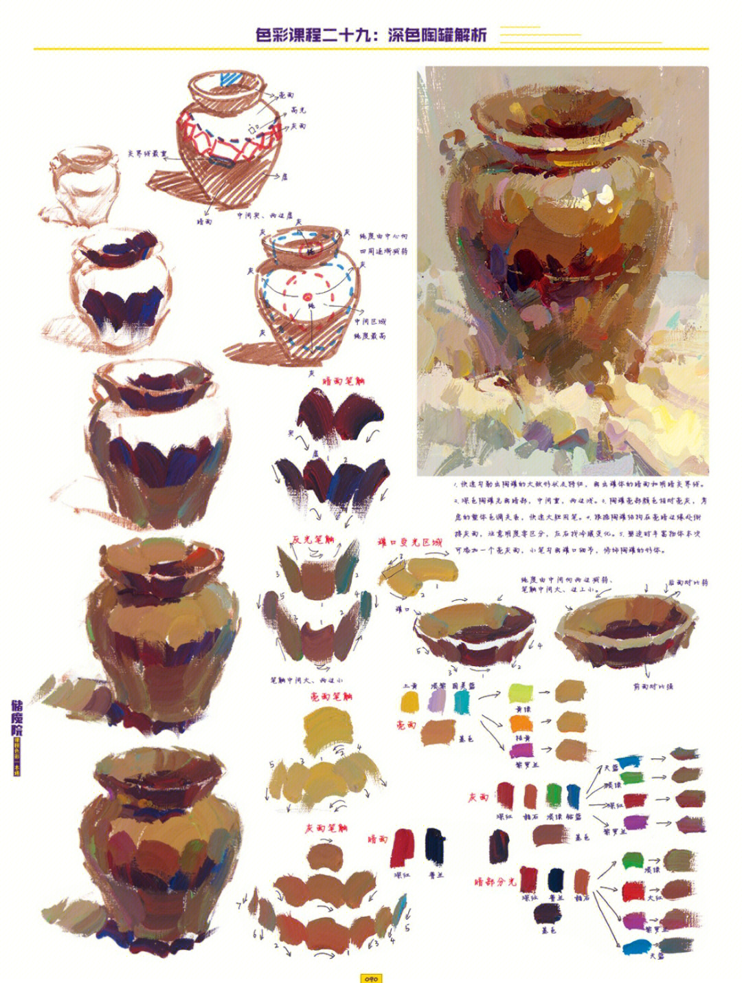 色彩主体物深浅陶罐等刻画塑造步骤及调色法