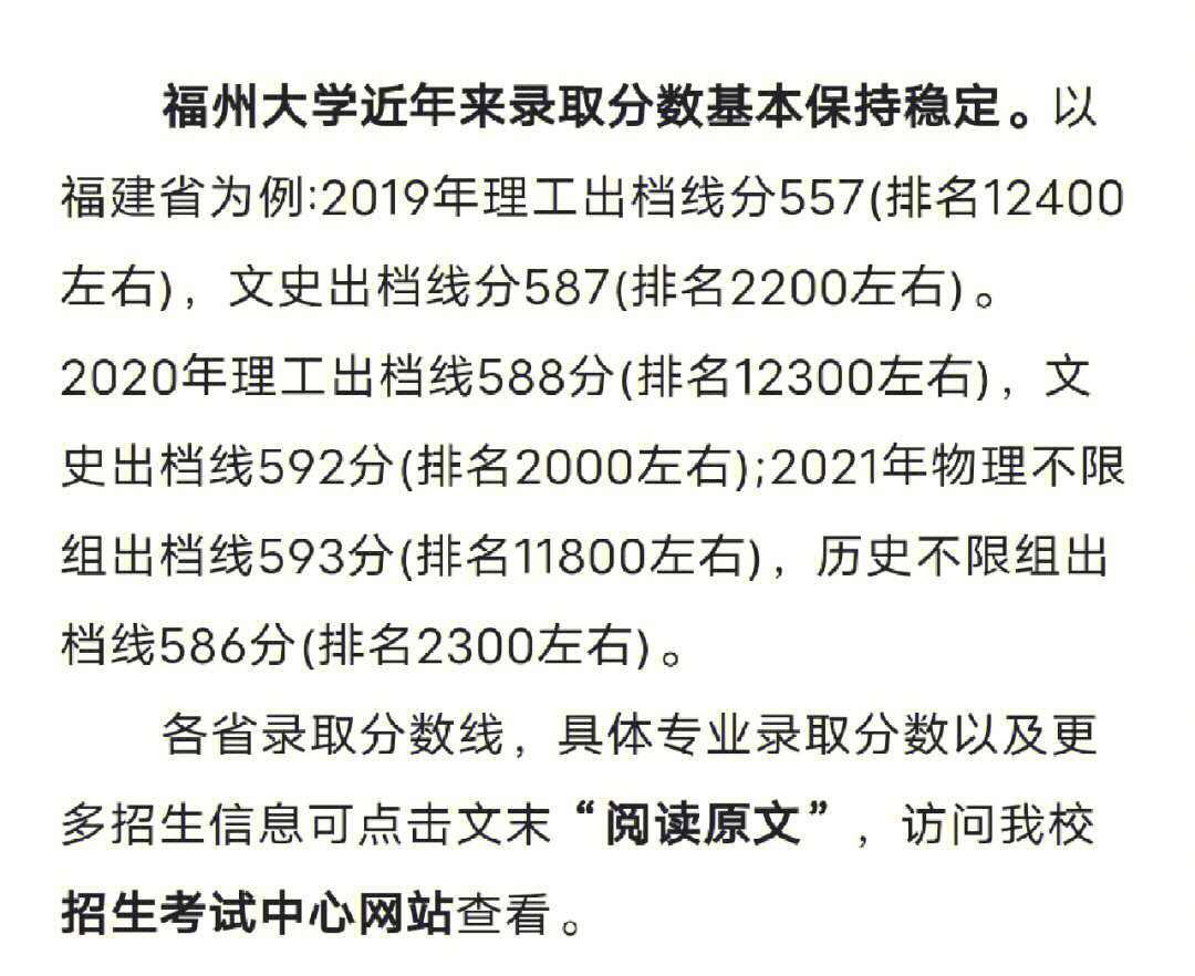 福州大学历年高考录取分数