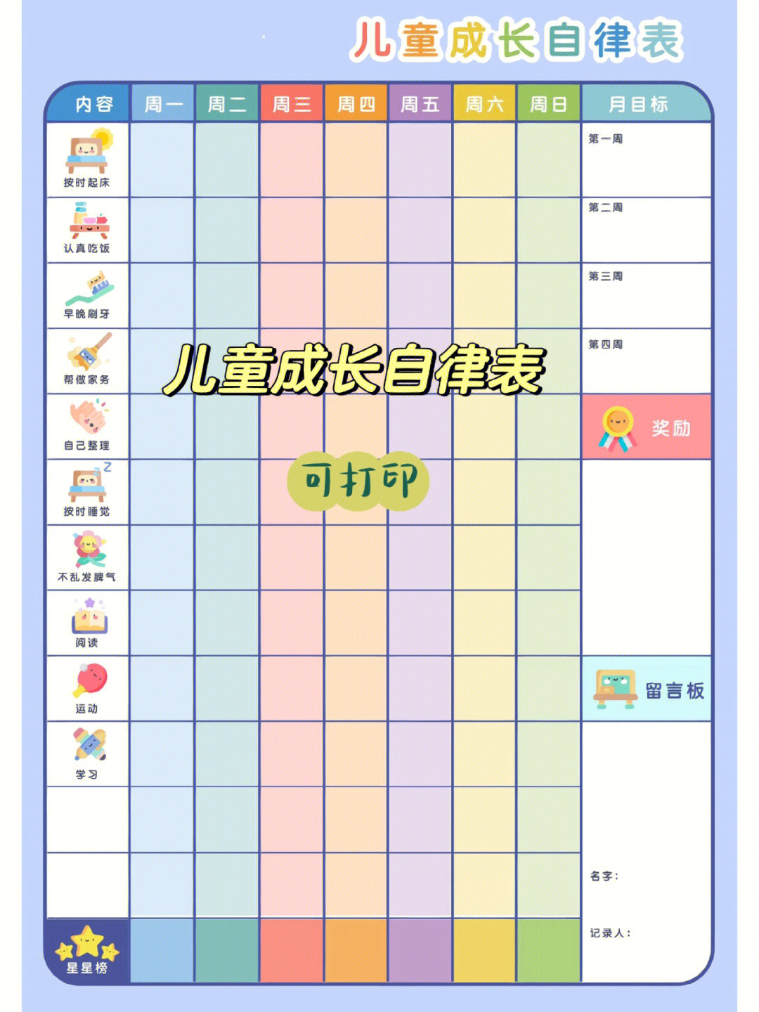 自制#时间管理#高效率学习#学习计划表#自律#儿童成长自律表