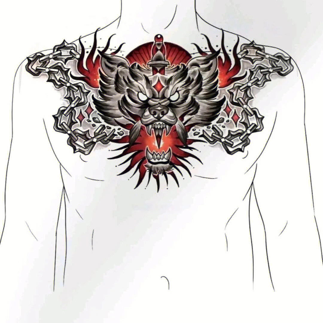 日式胸口纹身手稿图片