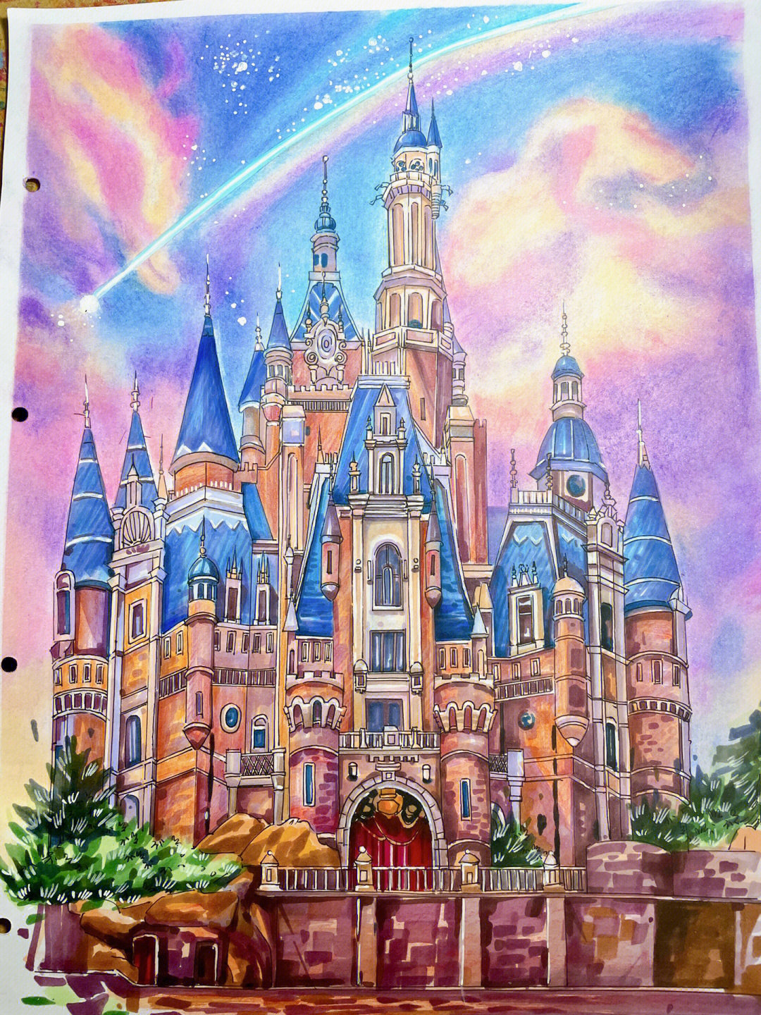 城堡彩铅画迪士尼图片