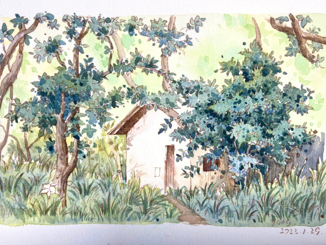 林中小屋图片绘画图片