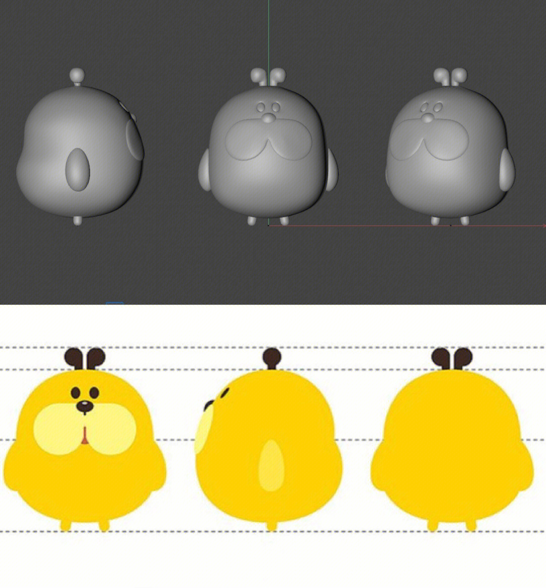 c4d卡通ip角色三视图建模