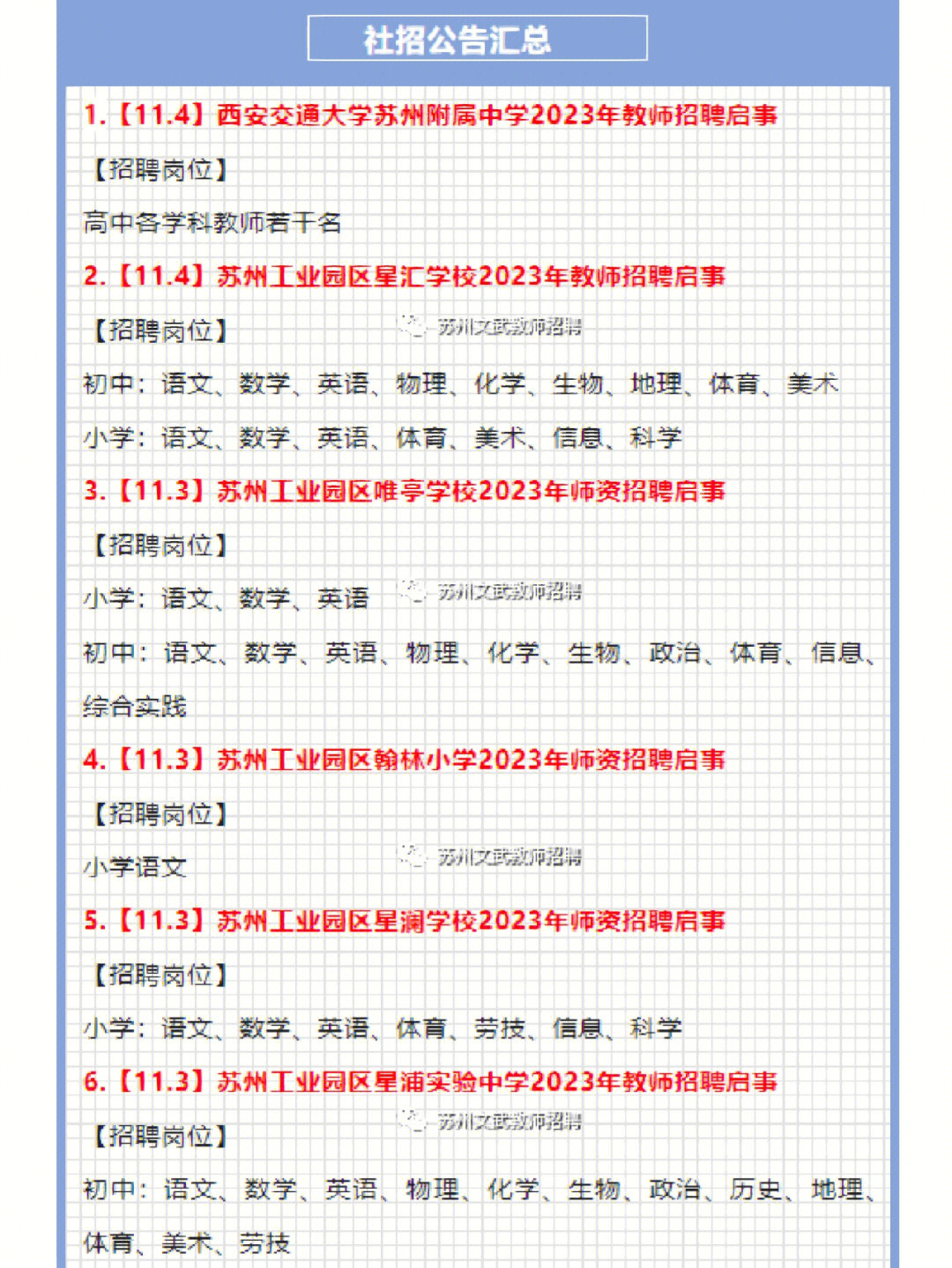 23苏州教师招聘汇总11月5日汇总