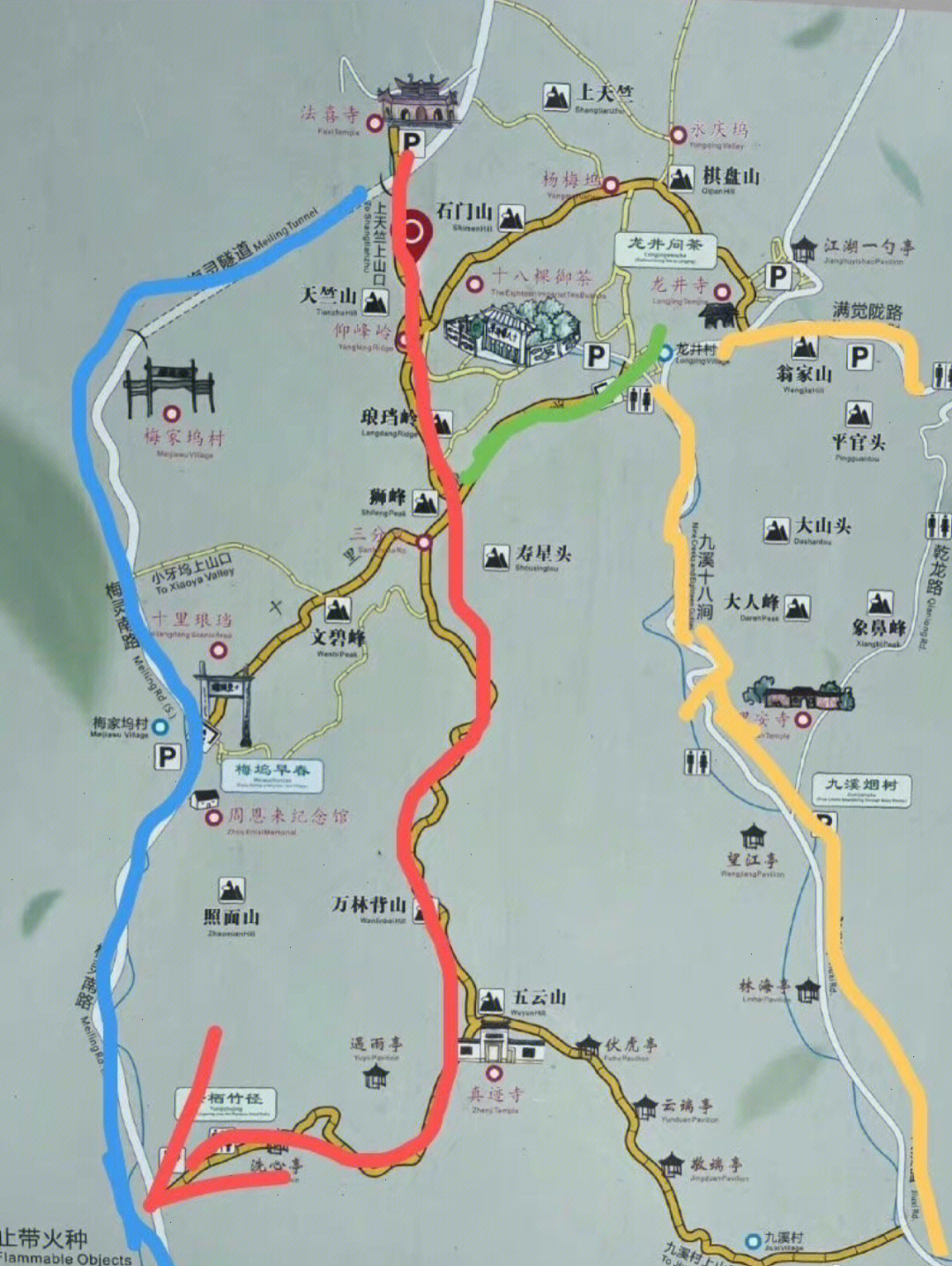 上天竺爬山路线图图片