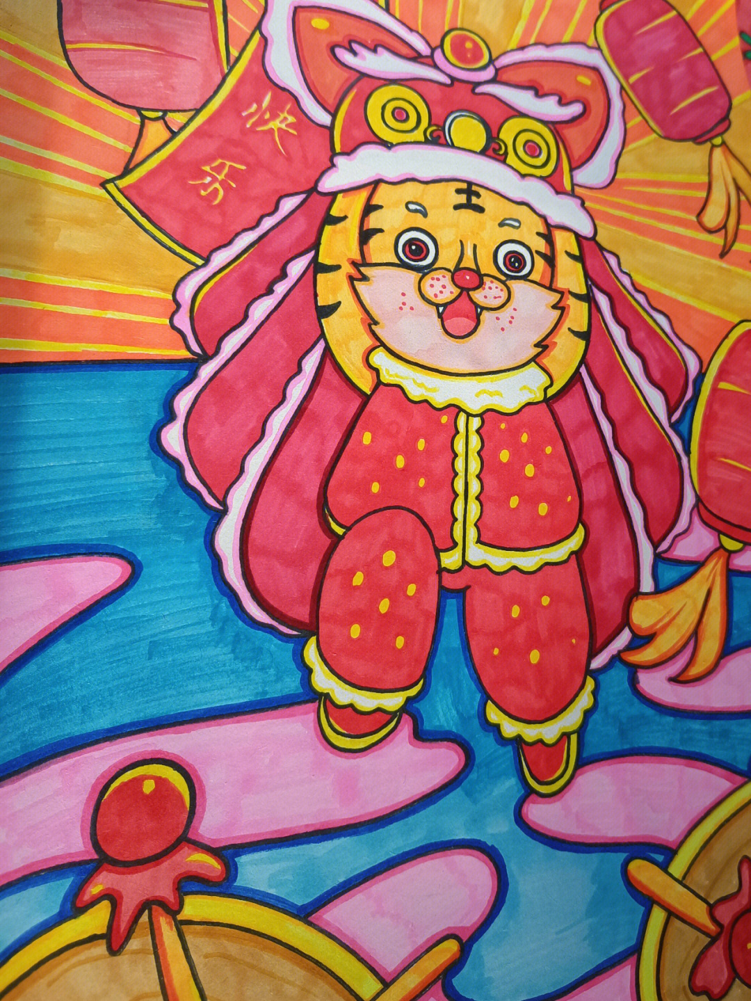 虎年喜迎春节绘画图片