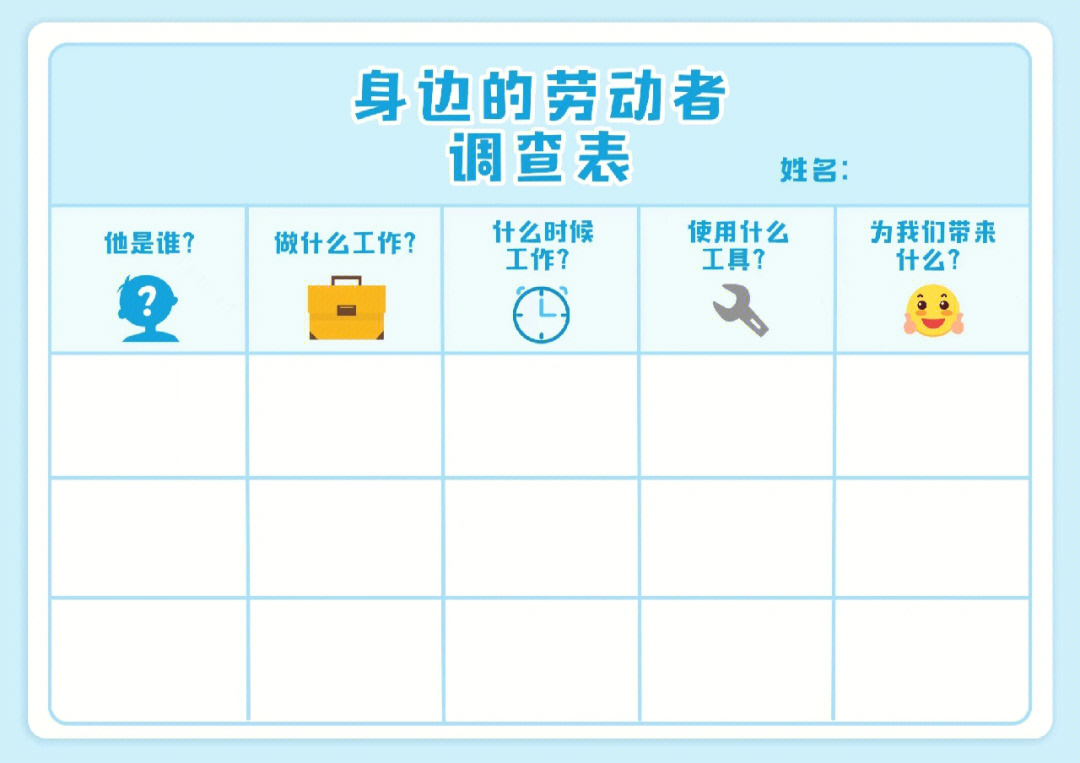 小学生职业调查表图片