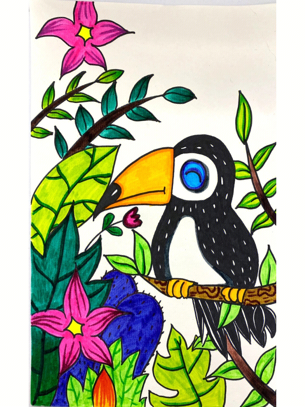 大嘴鸟儿童画的画法图片