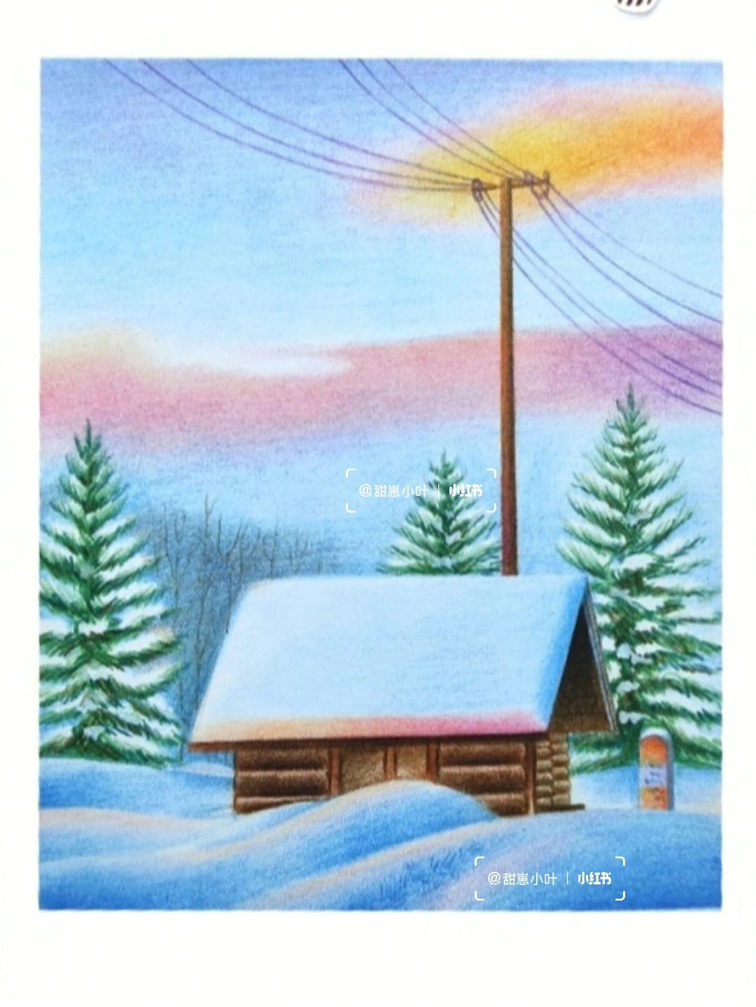 冬天的彩铅画风景图片