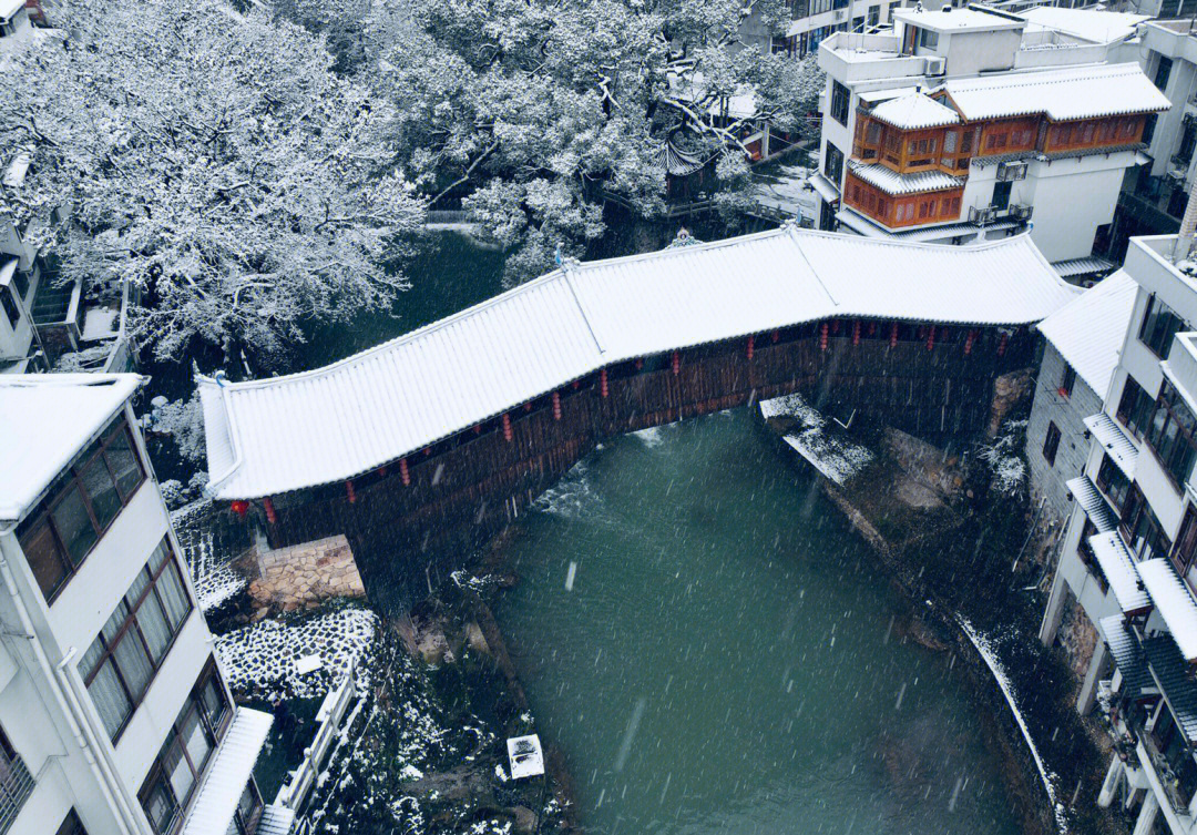 泰顺下雪了航拍国宝级廊桥