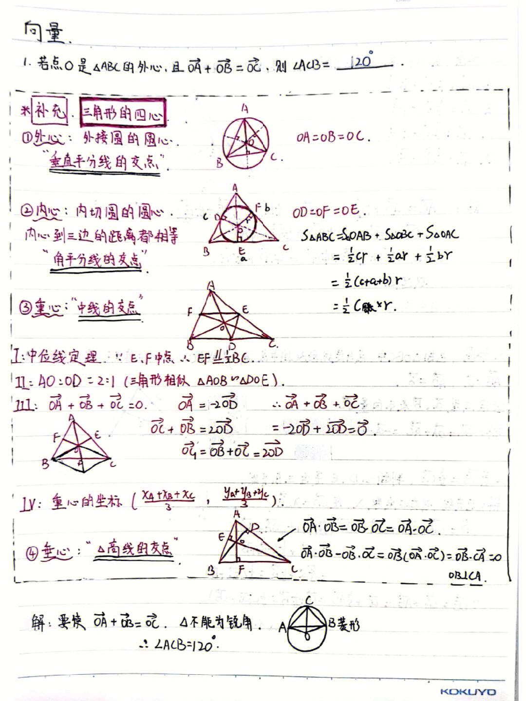 错题笔记20利用向量解三角形三角形四心